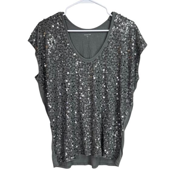 Garnet Hill Tops - Garnet Hill Gray Sequined Front Top Small Scoop Neck